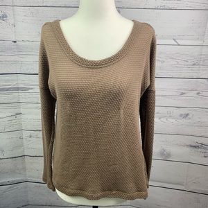 Tan Waffle Top with Lower back cut with buttons